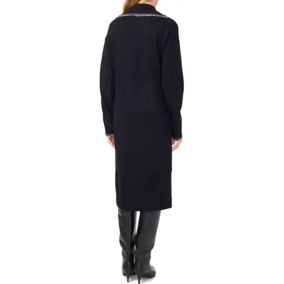 NWT 1.STATE Whipstitch Sweater Dress Women’s Large Black Preppy Quiet Luxury - Picture 3 of 11